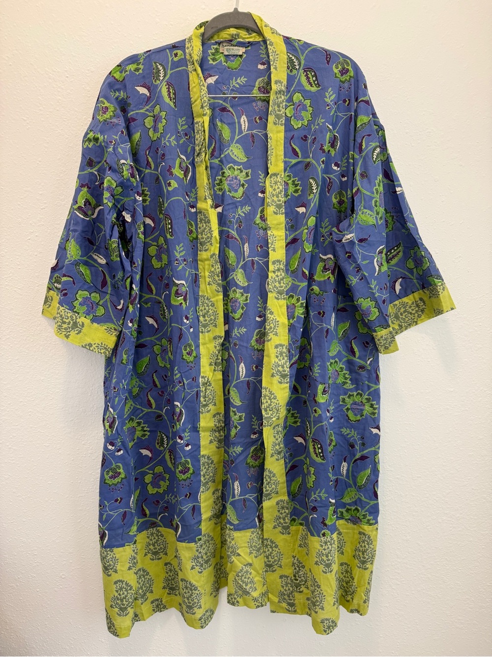 Handprint Boho Indie Cotton Tropical Floral Printed Duster Kimono OS